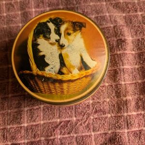 Vintage Dog Tin with Basket Design